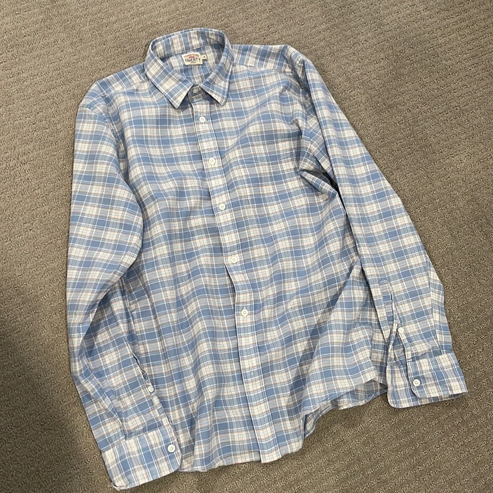 Men’s light blue Faherty button down shirt